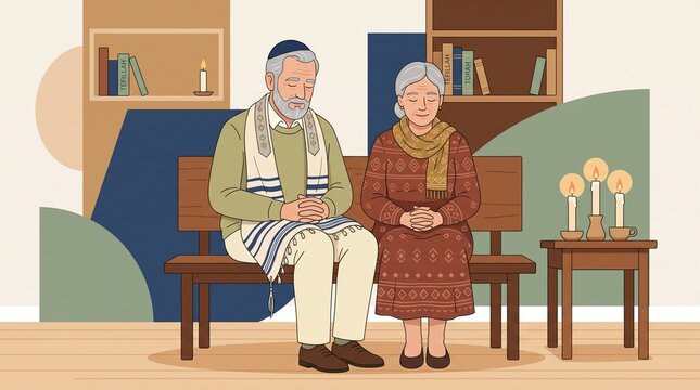 Elderly couple sitting in cozy living room