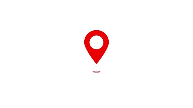 red location pin animation gps map marker symbol navigation destination pointer geolocating outline graphic element seamless looping video asset 4k