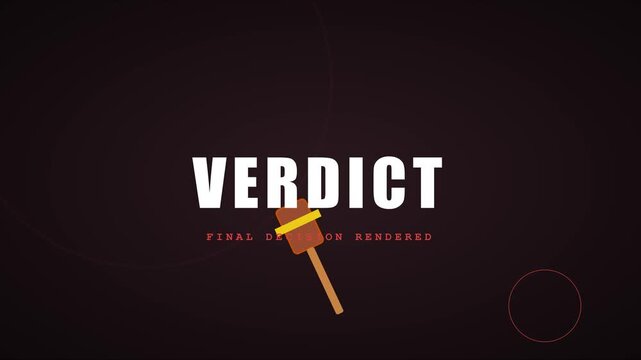 Verdict final decision rendered motion with animated gavel for legal and judicial concepts animation 4k