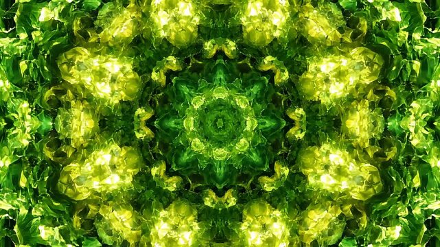 Dynamic abstract kaleidoscope pattern loop with vibrant colors and geometric crystal shapes changing seamlessly. Perfect for backgrounds, events, and visual effects.