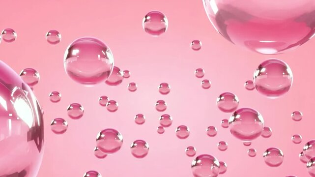 Translucent pink glass bubbles float gently in a clean seamless beauty-inspired 3D background.