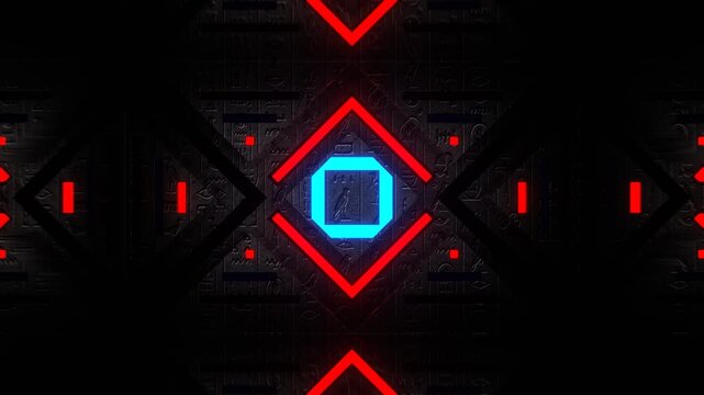Red and Blue Hieroglyph Strobe Wall Background VJ Loop in 4K