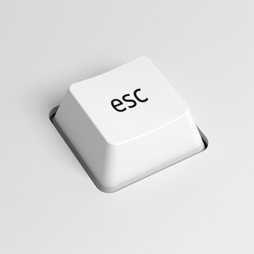 White esc key against a neutral gray background. Button. 3d illustration.