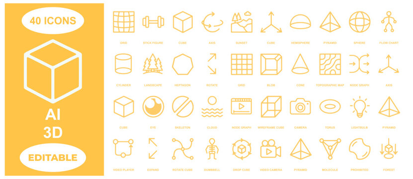 Sheet of 40 3 d geometric shapes and concepts 40 ai
