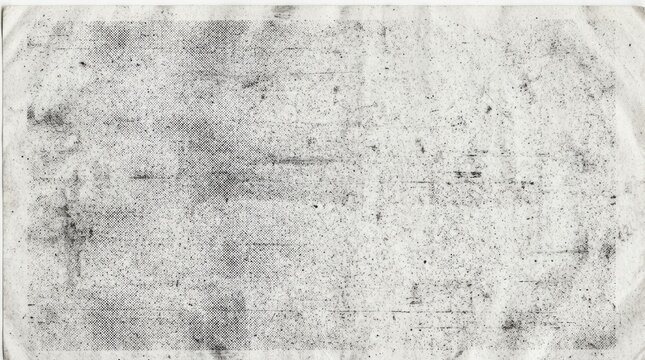 Aged newspaper halftone texture with scattered black ink spots and distressed borders for retro graphic design and overlays.