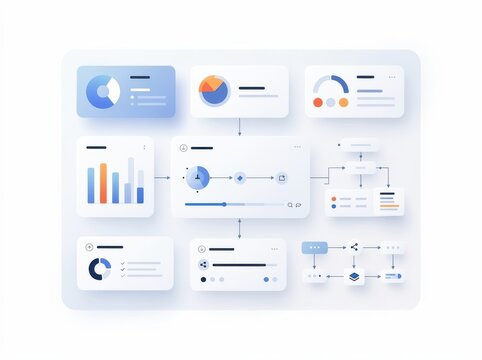 Digital dashboard, intelligent workflow, isolated on white background 