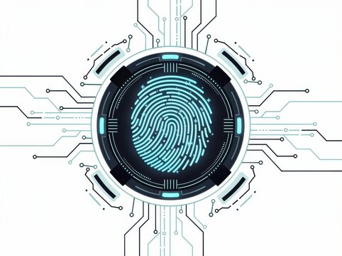 Fingerprint authentication, online security, isolated on white background 