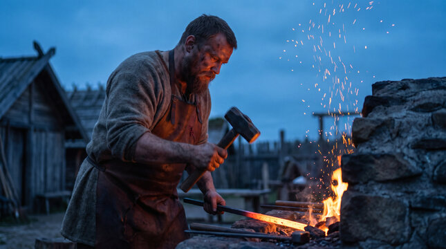 norse blacksmith forging weapons