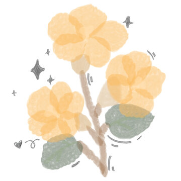 Cute golden yellow blossom bouquet vector with watercolor brush texture effect isolated for spring and autumn design.