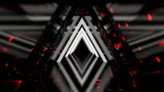 Red and White Neon Motion Mirror Triangle Tunnel Background VJ Loop in 4K