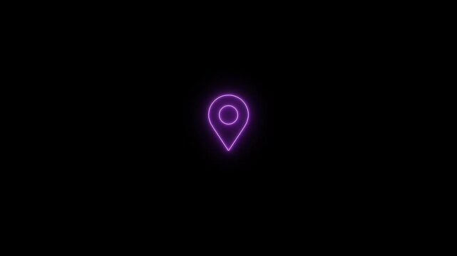 purple neon location pin animation floating gps map marker symbol up down positioning navigation pointer outline graphic element seamless looping video asset 4k