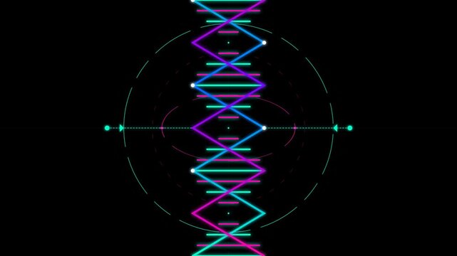 Abstract Visualization of Nanotechnology Concepts with Sequencer Patterns and Vibrant Colors in a Dark Background