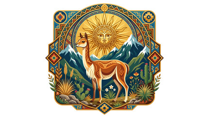 Naklejka premium Colorful Illustration of a Deer with Sun and Nature