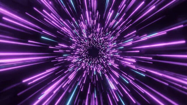 Experience a thrilling journey through a vibrant, futuristic tunnel of glowing purple and blue neon lights.
