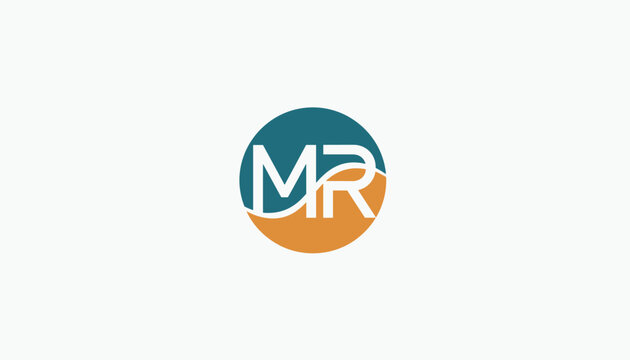 Sleek corporate logo design displaying the monogram letters MR inside a circle of teal blue and warm orange waves.