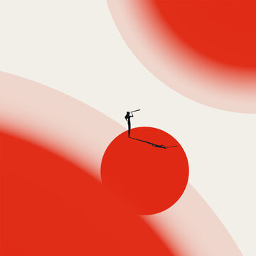 Business exploration vector concept. Symbol of female leadership, future vision, corporate strategy, and new opportunity. Minimal design eps10 illustration.