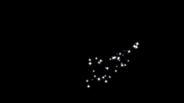 Glittering star dust trail sparkling particles, magic sparkles glitter line stars, magic dust, pixie dust path, fairy dust wand glitter stars trail transition on black screen. 4k