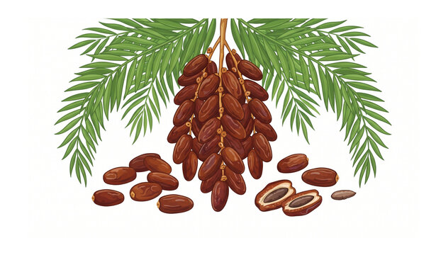 Untitled design - 3Organic date fruit botanical flat vector with palm fronds isolated on white background
