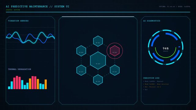 Futuristic digital interface displaying data analytics and network visualization with glowing elements on dark background