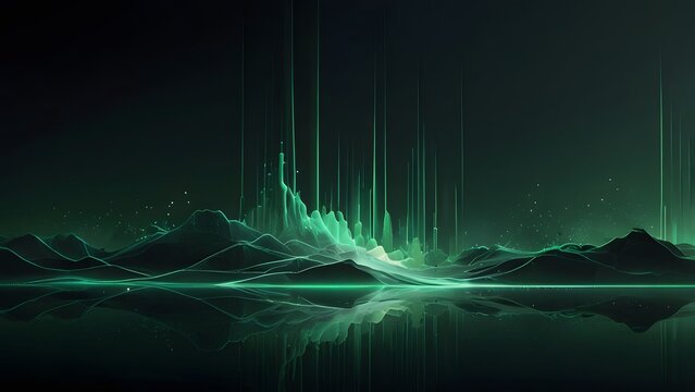 Cyberpunk green vertical digital light trails wave landscape 3D rendering technology background for corporate stock photo presentation website background header element