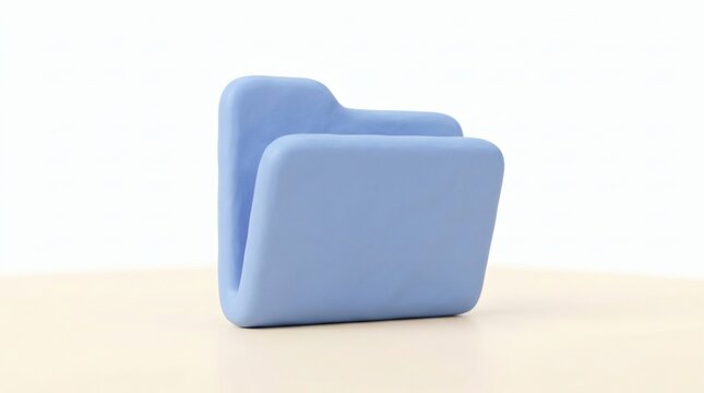 Minimalist blue folder icon, 3D render of file directory symbol, office organization asset, business document storage concept