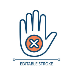 Fototapeta premium Stop hand sign with cross icon for prohibited action or warning symbol