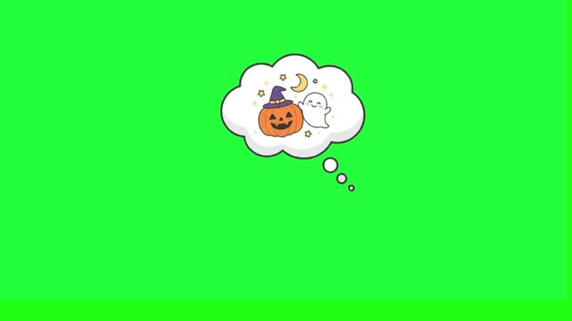 Cute halloween thought bubble with pumpkin ghost moon stars 