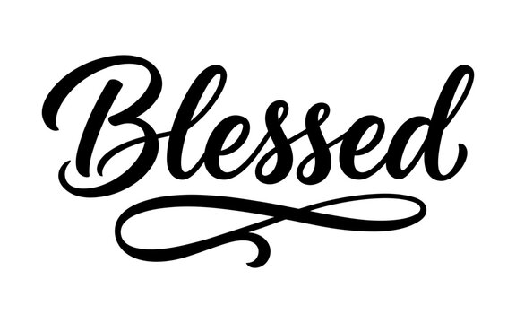Elegant black calligraphy typography design featuring the word blessed written in a beautiful cursive script style on white background surface
