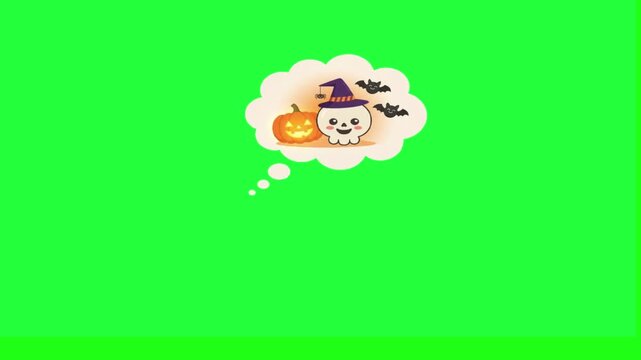 Cute halloween thought bubble with smiling skull pumpkin and bats 