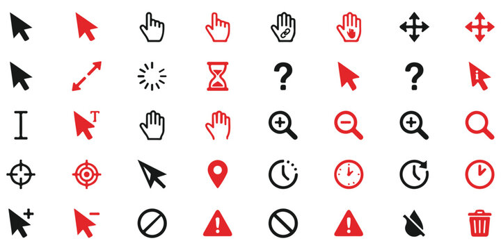 Set of various computer mouse cursor icons