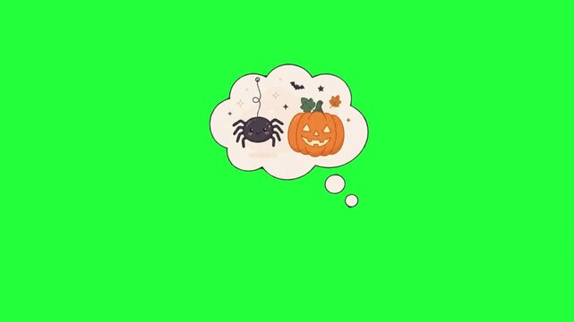 Cute halloween thought bubble animation with spider pumpkin bats