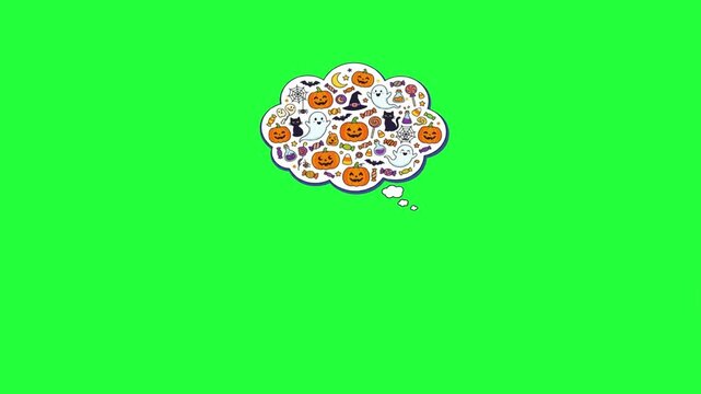 Halloween thought bubble filled with spooky pumpkins ghosts bats