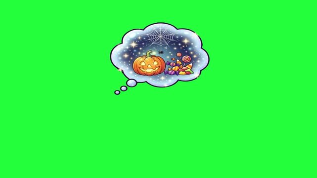 Halloween thought bubble with jack o lantern spider web candy 