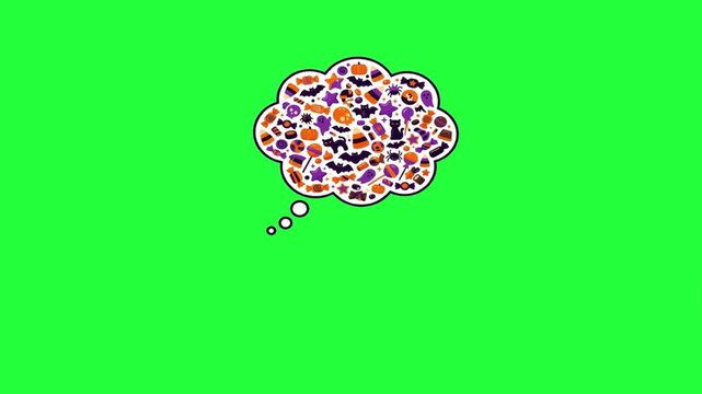 Halloween candy thought bubble animation with spooky on green sweets 