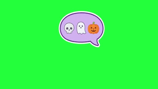 Cute halloween skull ghost pumpkin in speech bubble animation 
