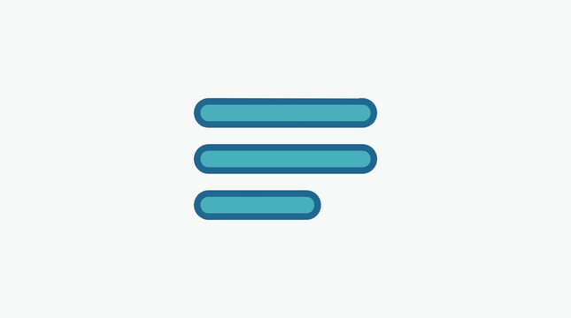 Teal vector icon showing three horizontal rounded bars for navigation menu or left-aligned text, isolated on white background for UI/UX mobile and web design projects.