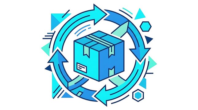 Circular shipment process with package in digital geometric design