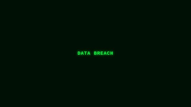 Motion Data Breach Digital Green Glowing Text Video Sequence for Cybersecurity Concept.
