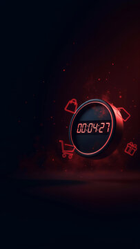 Countdown timer with shopping icons, symbolizing an imminent sale.