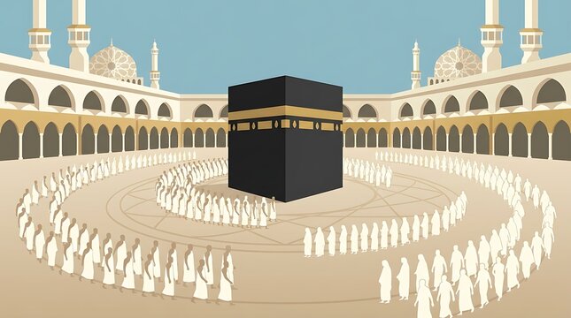 Pilgrims circumambulating central cuboid structure in ceremonial