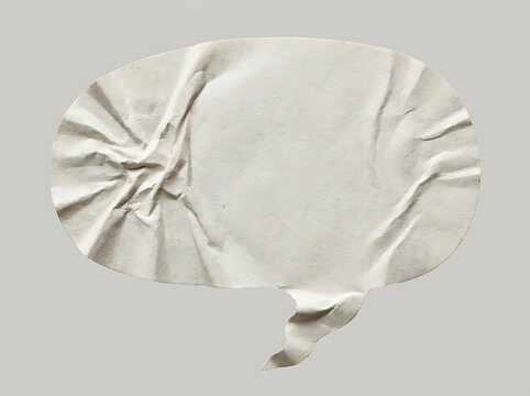 Creased white paper speech bubble isolated on a plain background with wrinkled