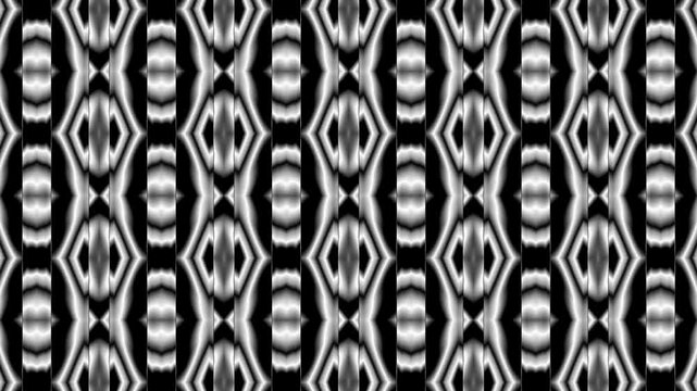 Abstract monochrome geometric kaleidoscope lattice background. Dynamic black and white metallic ornamental pattern loop. Futuristic optical symmetry transition video.