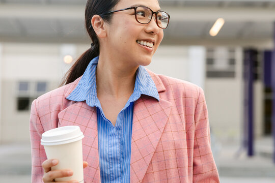 Coffee Cup Businesswoman Walking City