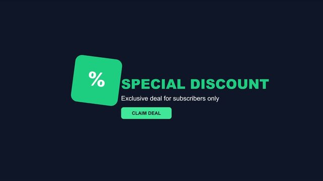 Special discount exclusive deal for subscribers only animation with percentage 4k claim deal percentage marketing promotion