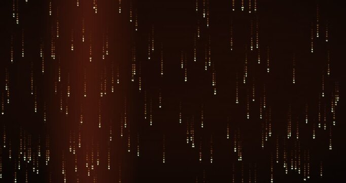 Devanagari characters fall slowly in a 4K animation of a matrix rain background with a soft amber glow.