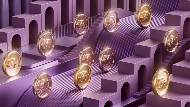 Dollar Coins Across Purple Financial Landscape