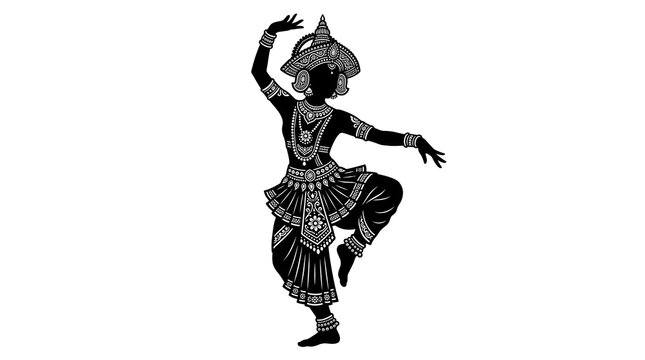 Kandyan dancer balancing on one leg silhouette