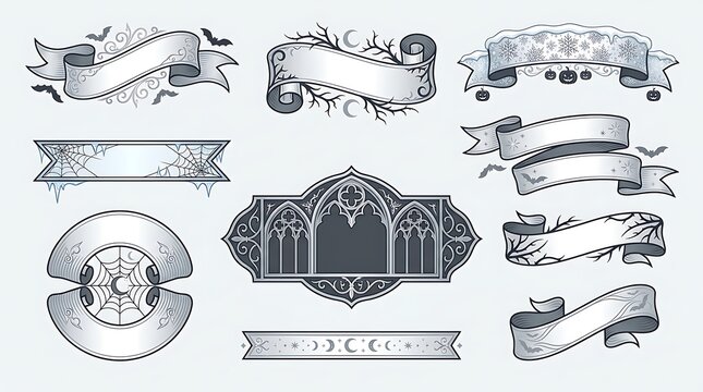 Silver halloween with Collection silver vector banners frames bats