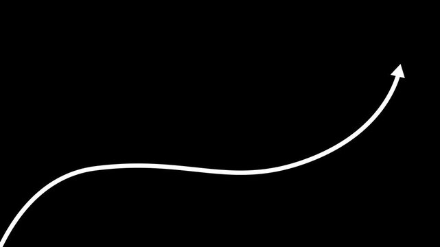 Animated white curved arrow path isolated on transparent background