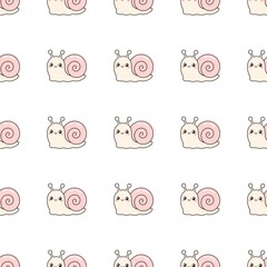 Cute cartoon pink snail grid seamless pattern background, happy slow animal repeating tile print © เหนือ เมฆ